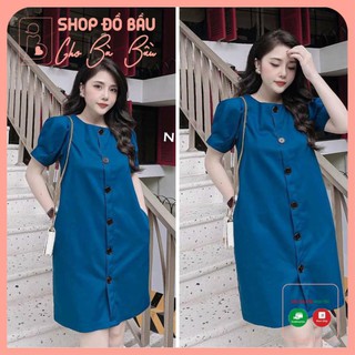 Váy bầu công sở - đầm bầu đẹp dáng suông hàng cúc đen 2 màu xanh đen BN43