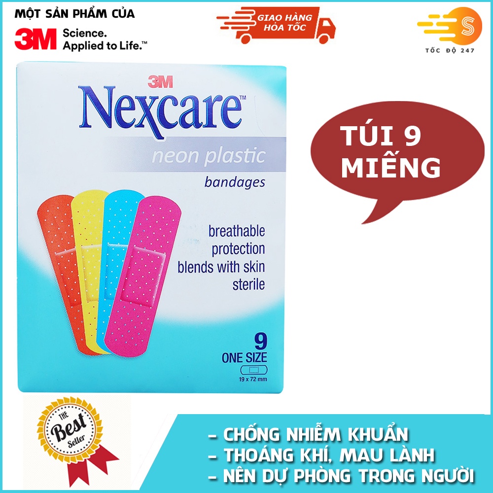 Túi 9 miếng băng keo cá nhân màu neon Nexcare 3M BKCN-NE