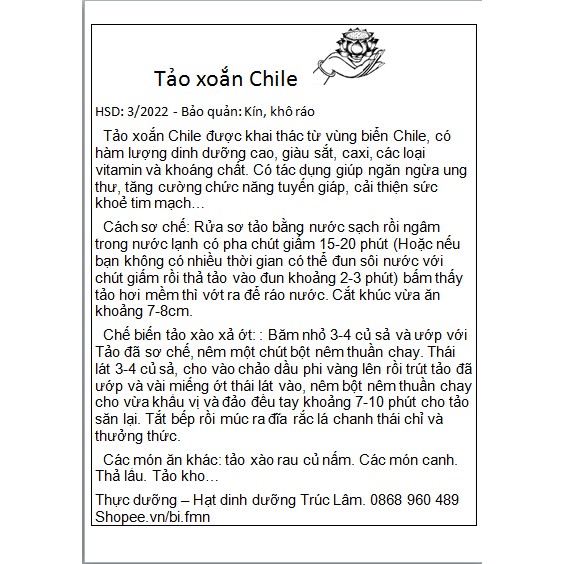 500g Tảo xoắn Chile loại 1 dài không vụn 3/2022 | BigBuy360 - bigbuy360.vn