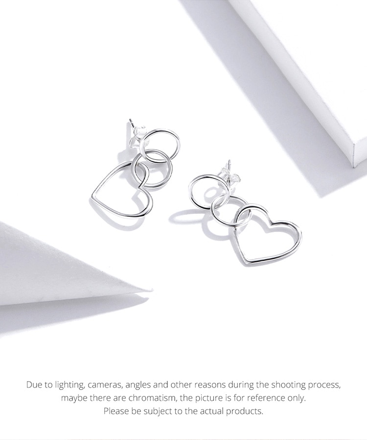 Khuyên Tai Bamoer SCE916 Dáng Dài Chất Liệu Bạc 925 Thiết Kế Hình Trái Tim Tối Giản Cho Nữ