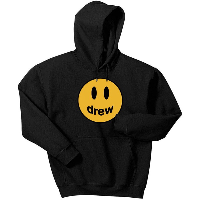 Áo nỉ hoodie màu trắng hình mặt cười Drw form suông rộng unisex cho nam nữ, chất nỉ bông 2 màu đen trắng | BigBuy360 - bigbuy360.vn