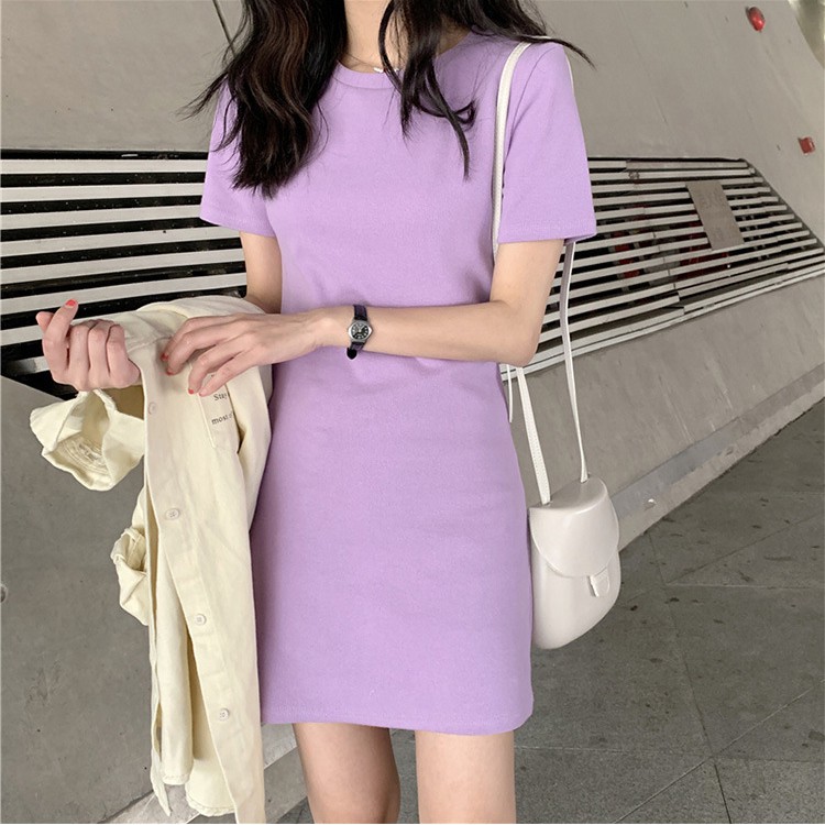 Đầm Thun Suông Trơn Basic Cổ Tròn Tay Ngắn Vải Đẹp Mát Stye Hàn Quốc - MSP D01 | BigBuy360 - bigbuy360.vn