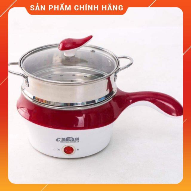 NỒI XÔNG HƠI, Nồi điện đa năng mini chống dính có vỉ hấp có tay cầm