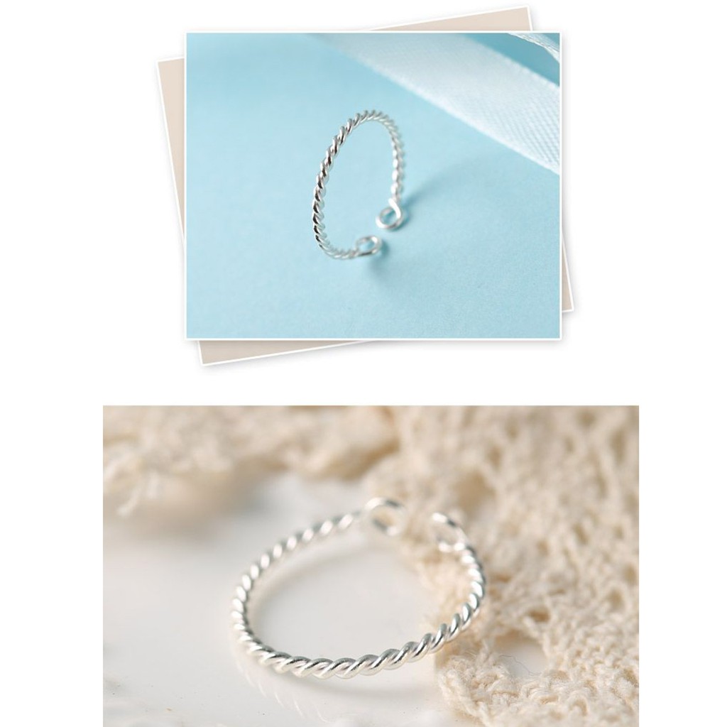 Nhẫn bạc 925 cho phụ nữ vòng xoắn có thể điều chỉnh được đồ trang sức đơn giản