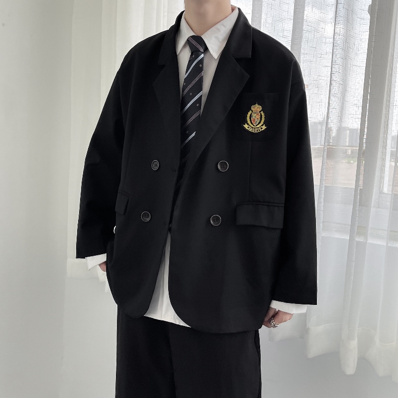 ♞AFF LIGA♞ Áo khoác đồng phục tay dài màu đen phong cách Hàn Quốc thời trang mùa thu cho cặp đôi 2021