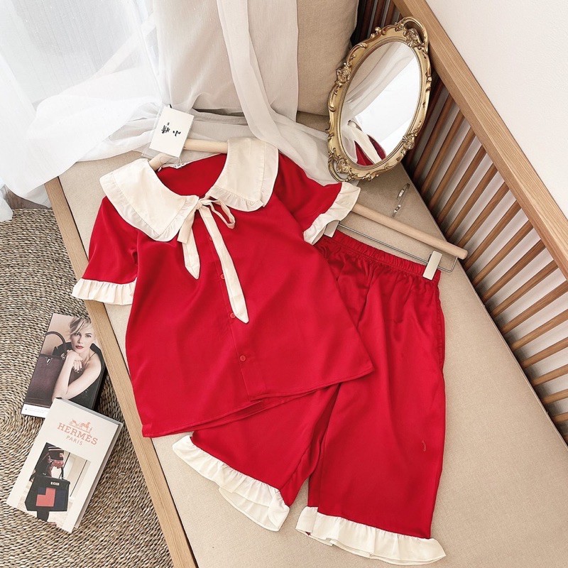 [HOT] Bộ Đồ Pijama Lụa Tiểu Thư Áo Cộc-Quần Lửng Cổ Nơ Dễ Thương🌸Đồ Ngủ Nữ | BigBuy360 - bigbuy360.vn