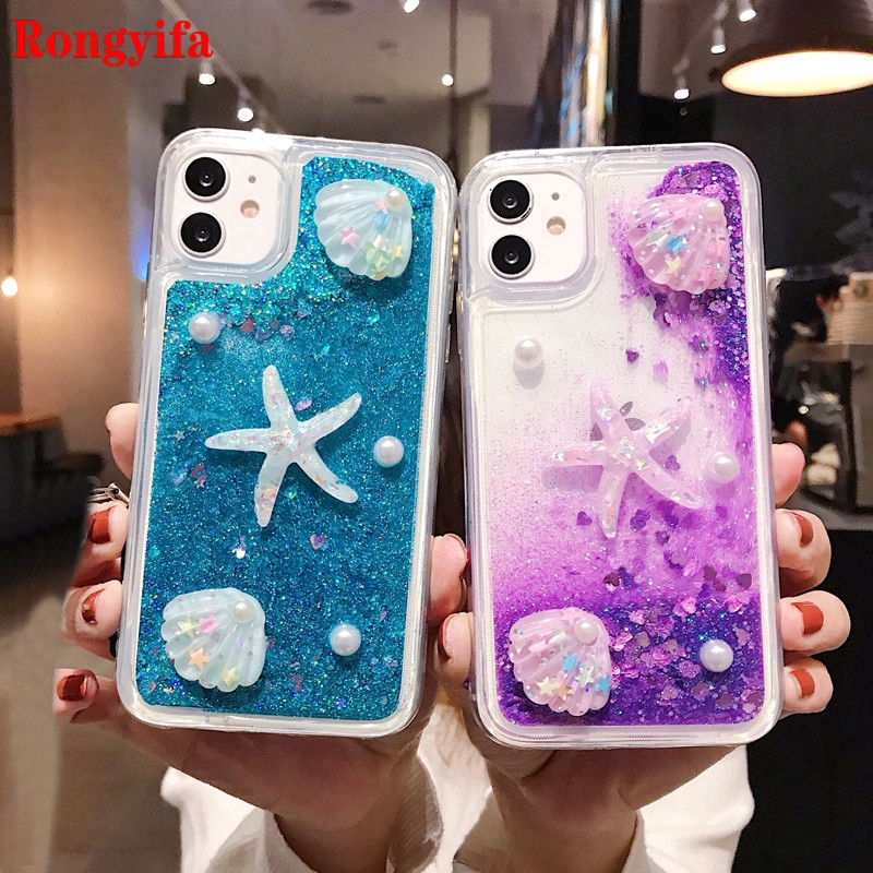 Samsung Galaxy S10 5G S10e S10+ S9+ S8+ S9 Plus Phone Case Mermaid Quicksand Liquid Pearl Shell Glitter Bling TPU Case Cover