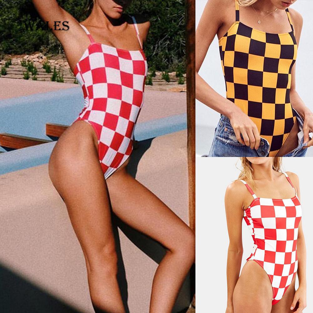 Đồ bơi một mảnh in họa tiết ô vuông gợi cảm cho nữ | BigBuy360 - bigbuy360.vn
