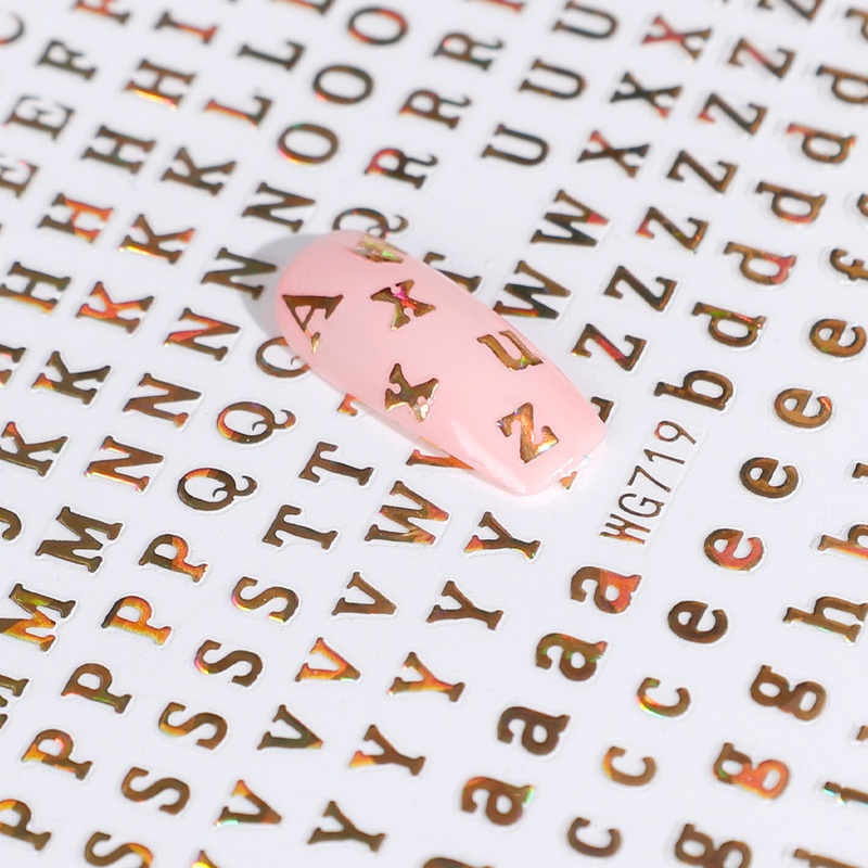 1 Tờ Nhãn Dán Móng Tay Tự Dính Hình Trái Tim/Chữ Cái Tiếng Anh Lấp Lánh 3D DIY