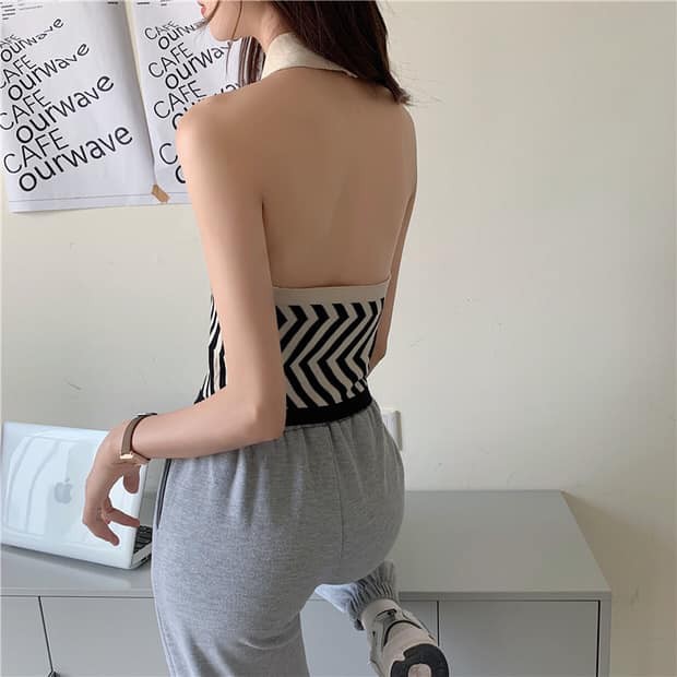 Áo croptop VẰN freesize xanh đen form ôm hàn quốc chất thun co giãn hở lưng sexy C329 | BigBuy360 - bigbuy360.vn