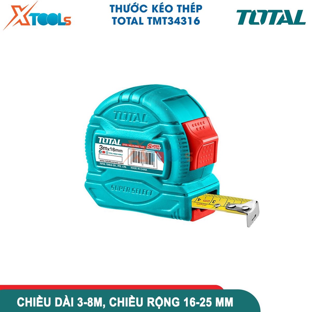 Thước kéo thép nền vàng TOTAL (đủ size) | với hệ đo là mét và inch, vỏ thước bằng nhựa ABS nguyên chất-CHÍNH HÃNG-XTOOLS