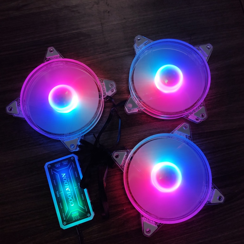 [4 Mẫu Bán Chạy] Quạt Tản Nhiệt, Fan Led RGB Đồng Bộ Màu Hub Quạt Coolmoon Chuẩn Cắm 6 Pin