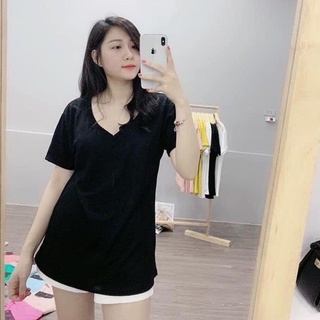 Áo thun nữ cổ tim chất liệu cotton co giãn tốt a16