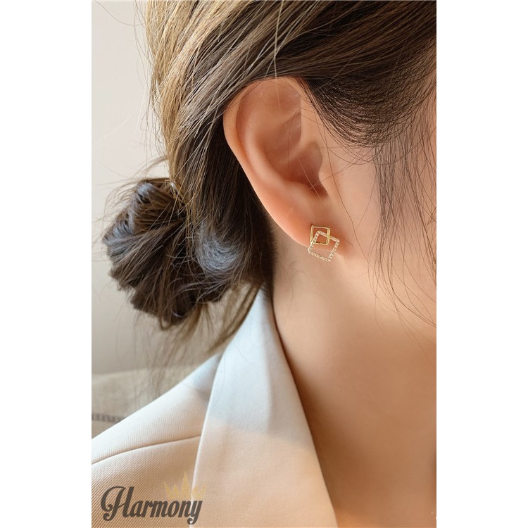 Khuyên tai nữ bạc mạ vàng, bông tai Rena đính đá cực sang, xinh xắn, phong cách Hàn Quốc K126| TRANG SỨC BẠC HARMONY