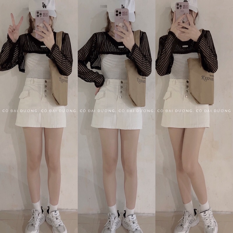 set áo dây kẻ kèm áo lưới