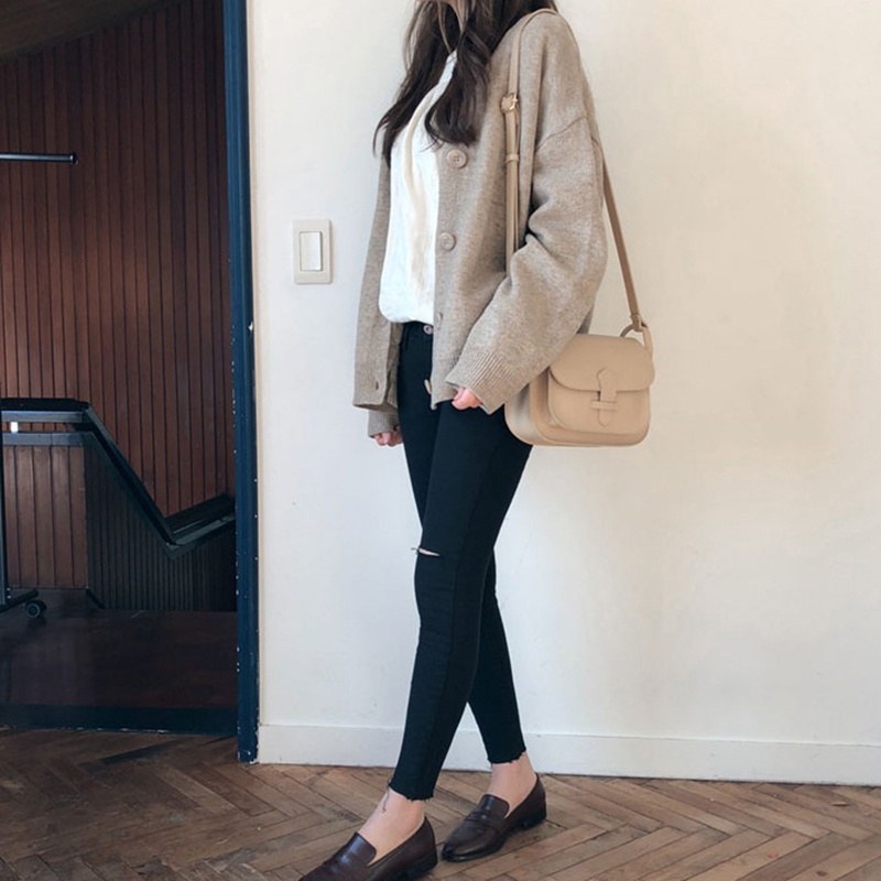 Áo cardigan dệt kim IELGY tay dài màu trơn thời trang thường ngày