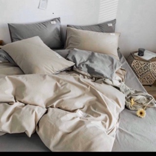 Bộ chăn ga gối cotton tici be ghi