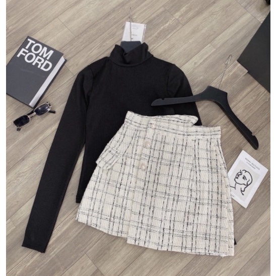 Chân váy dạ Tweed cạp lệch dáng chữ A | BigBuy360 - bigbuy360.vn