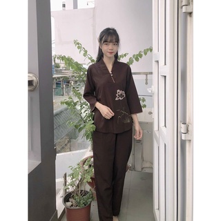 ĐỒ LAM ĐI CHÙA Nút Ngọc Cổ Tim thêu hoa sen dành cho nữ