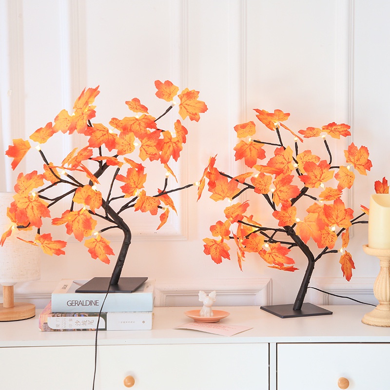 Đèn cây để bàn đèn trang trí hình cây phong lá đỏ