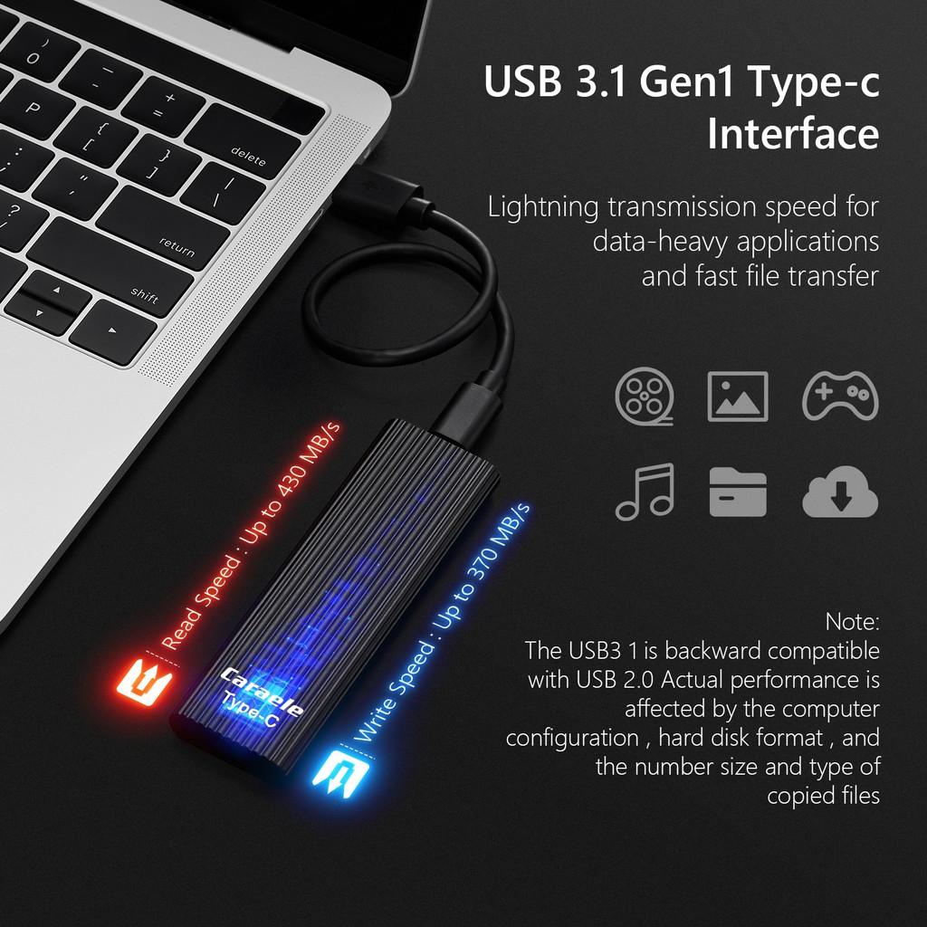 Caraele 500GB SSD Portable solid state drive USB 3.1 External  Hard Drive Reads up to 430 MB/s High Speed Disk