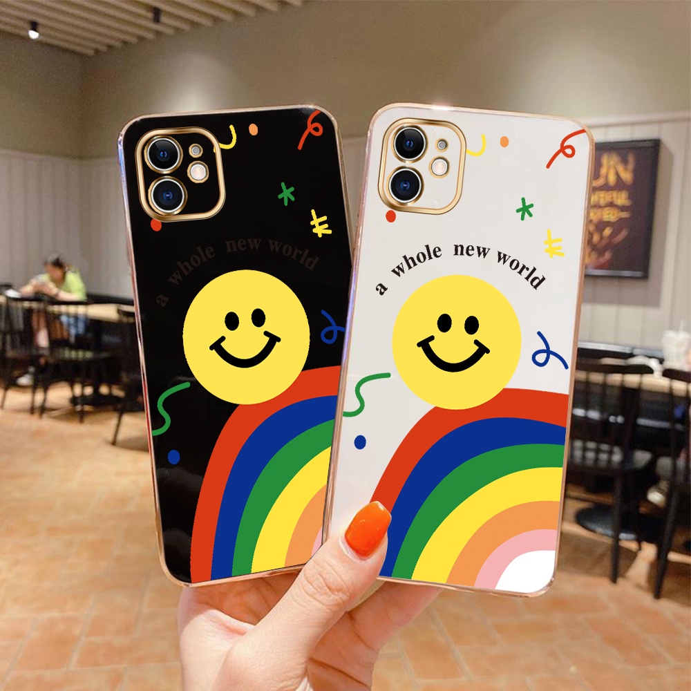 Ốp Điện Thoại Góc Vuông In Hình Cầu Vồng Mặt Cười Cho Samsung Galaxy S21 S22 Plus Ultra S21 FE 5G