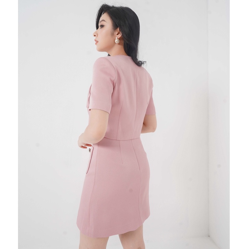 Set Vest Lụa Hồng Ngắn Tay Túi Ốp VENUS
