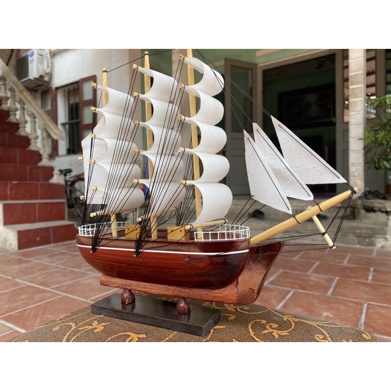 Mô hình thuyền phong thủy  - Thuyền gỗ Le Blem dài 20-35cm  - Buồm vải trắng -