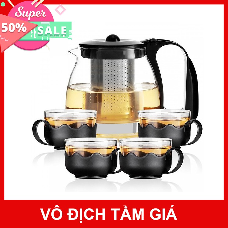 Bộ Ấm Pha Trà Thủy Tinh , Tặng 4 Cốc Thủy Tinh | BigBuy360 - bigbuy360.vn