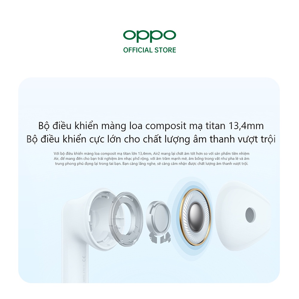 Tai Nghe True Wireless OPPO Enco Air 2 | Chống Ồn Thông Minh Ai | Màng Loa Mạ Titan