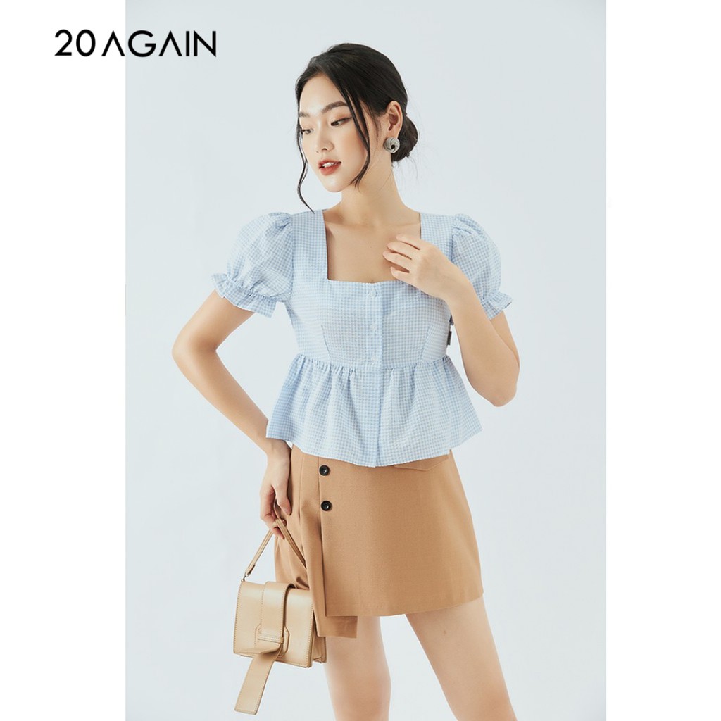 [Mã WABR250 giảm 10% đơn 250k] Áo sơ mi nữ kẻ caro 20AGAIN thiết kế ngắn tay bèo công sở ASW0781