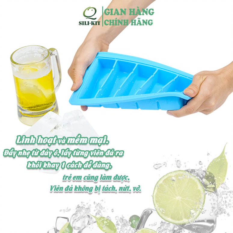 Khay đá silicon cao cấp 5 ngăn cỡ lớn SILIKIT, làm đá uống bia, làm kem, khuôn làm thạch có độ bền cao