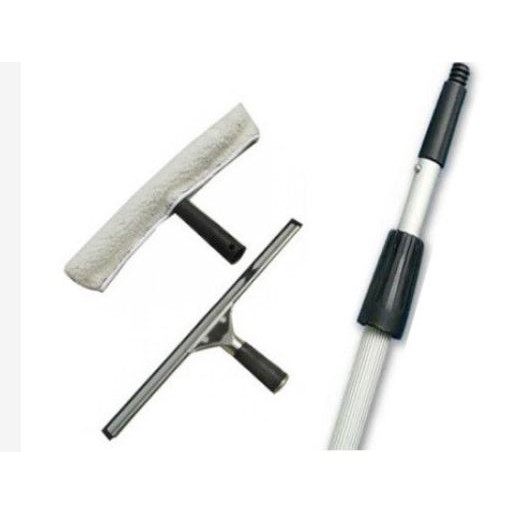 Bộ dụng cụ lau kính gồm 1 cây nối dài 2.4m, 1 tay gạt kính, 1 đầu lau