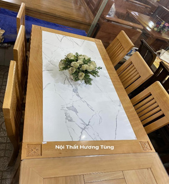 Bộ Bàn Ghế Phòng Ăn Gỗ Sồi Mỹ - Có Bọc Nệm Da/ Nỉ - Mặt Đá - Nội Thất Hương Tùng - Cam Kết Giao Đúng Sản Phẩm.