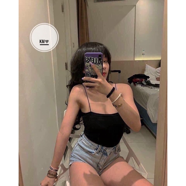 Áo 2 dây nữ, Áo 2 dây sợi bún chất cotton co dãn 2 màu | BigBuy360 - bigbuy360.vn