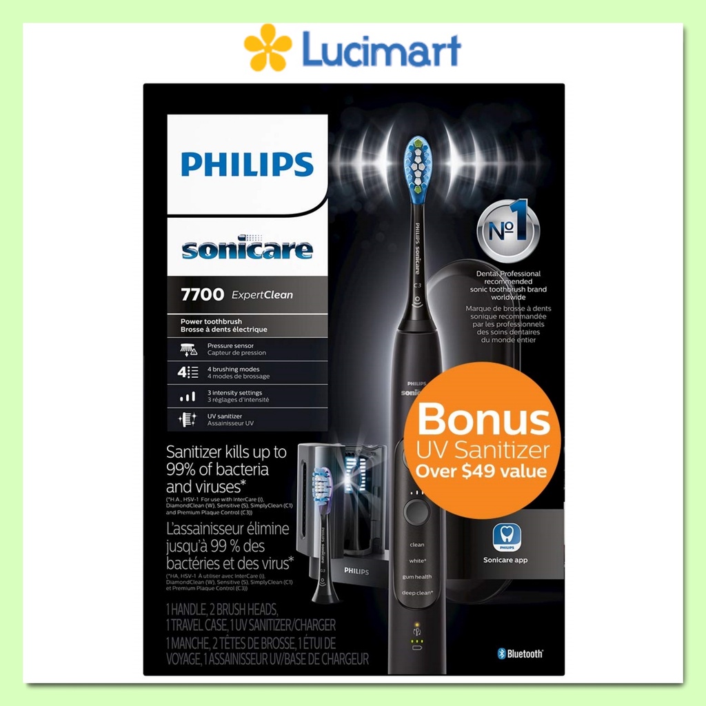 Bàn chải đánh răng điện Philips Sonicare 7700 ExpertClean + UV Sanitizer [Hàng Mỹ]