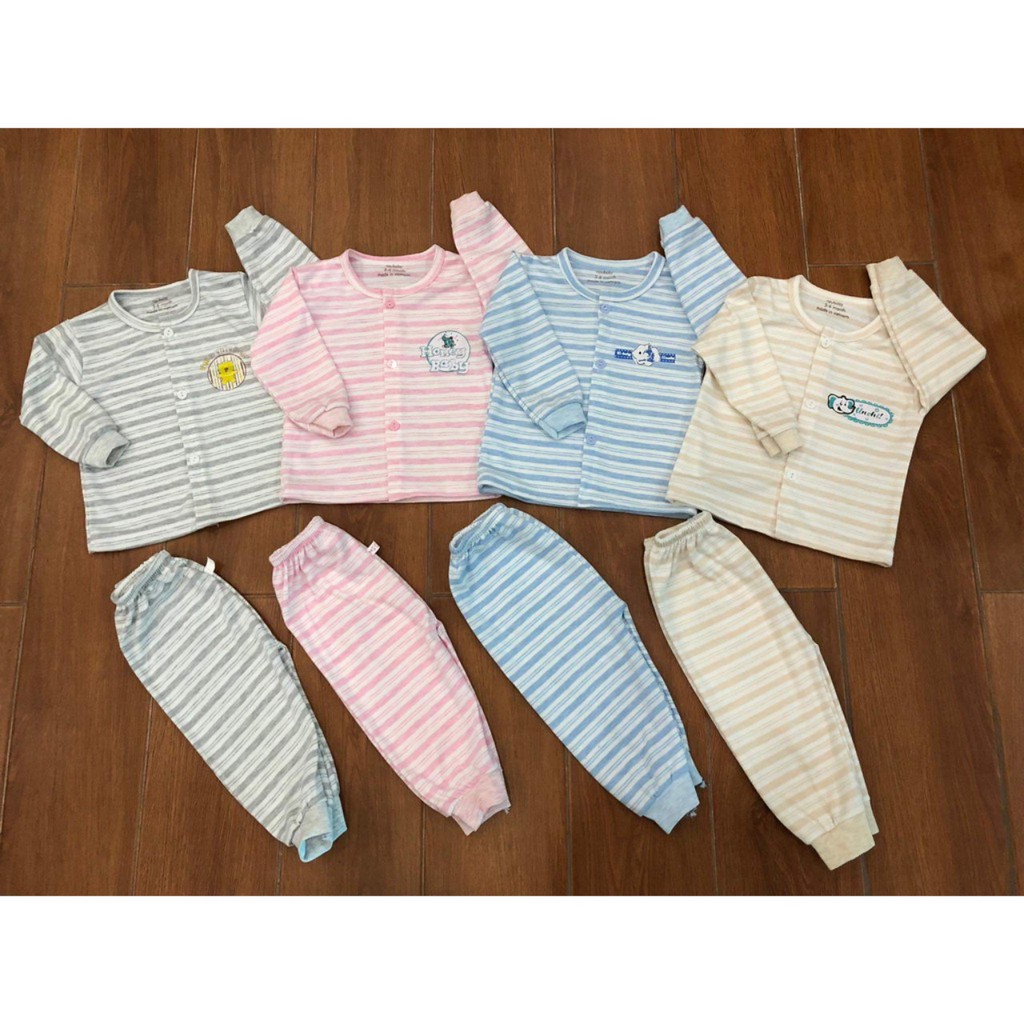 Bộ dài tay nỉ cotton kẻ Noubaby cao cấp cho bé trai và bé gái (HN 374)