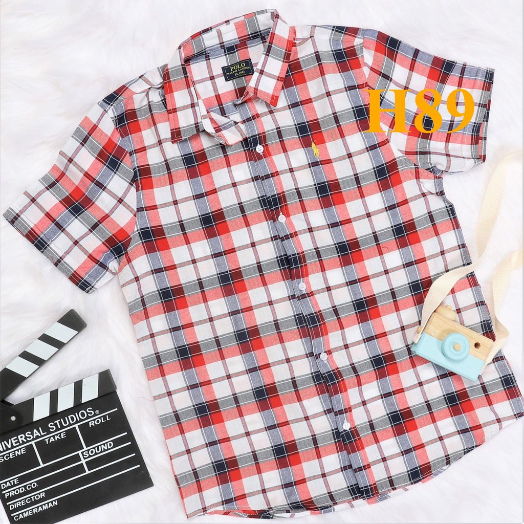 * Mã H89: Sơ mi ca ro Polo bé trai, vải kate xuất dư
