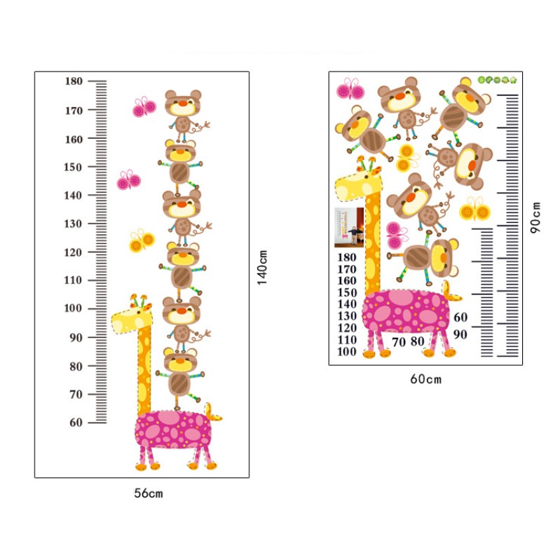Decal dán tường thước đo hươc cao cổ và chú mèo hoạt hình