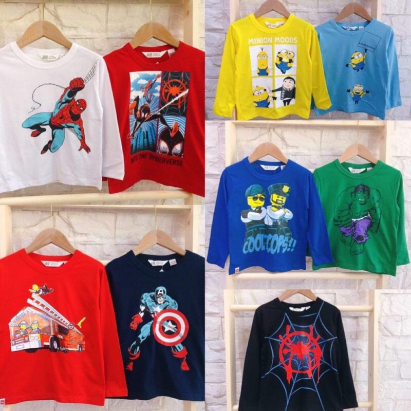 Áo cotton bé trai nhiều hình người nhện, ninja, minion