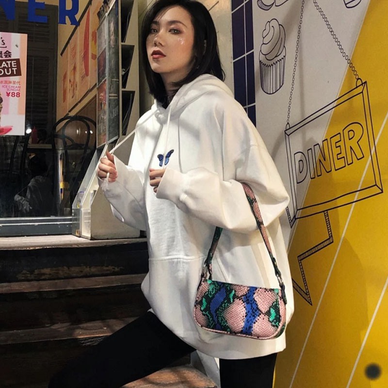 BUTTERFLY Áo Hoodies Tay Dài Hoạ Tiết Bướm Phong Cách Hàn Quốc