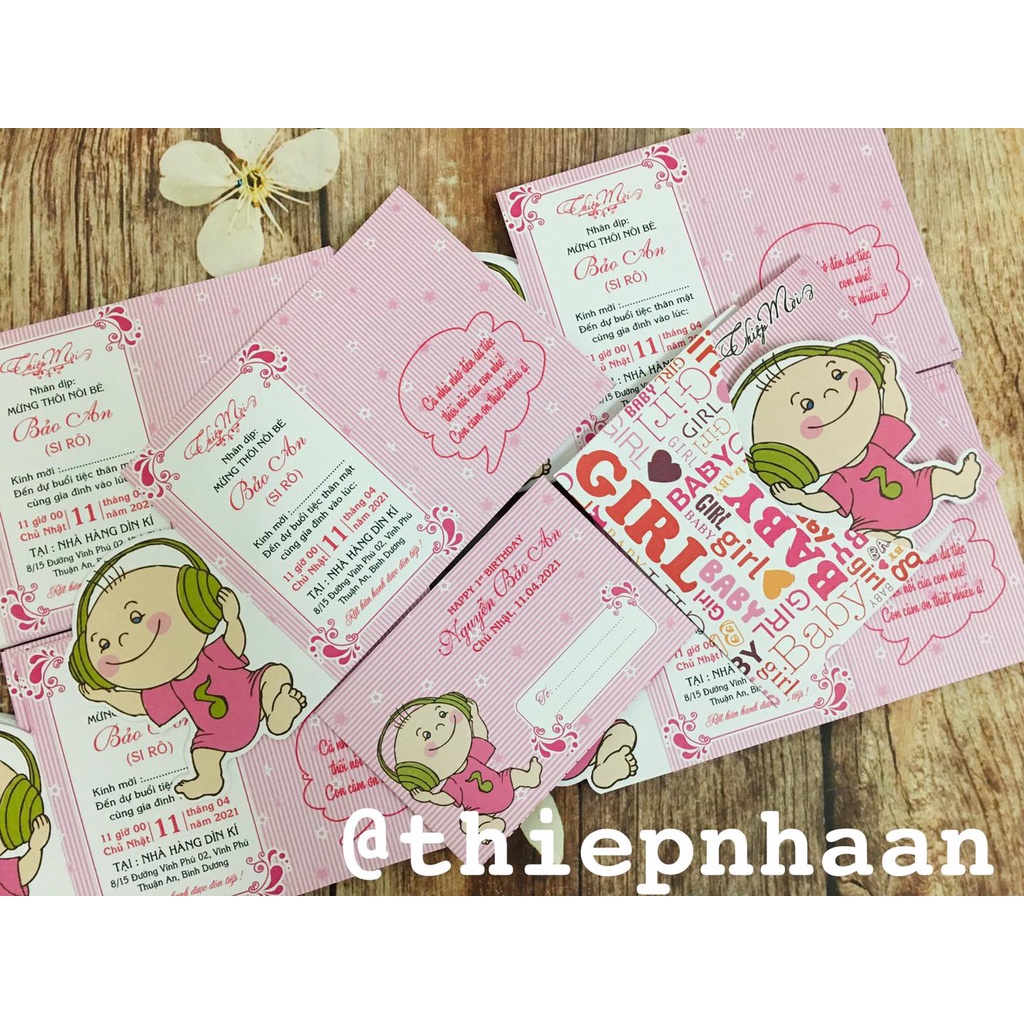 ♥️ Shop Uy Tín ♥️  Thiệp mời  SINH NHẬT - THÔI NÔI - ĐẦY THÁNG Dành Cho Bé Gái Nghe Nhạc.