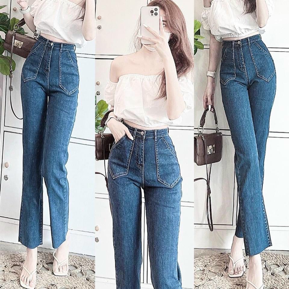 Quần jean nữ ống suông trơn co giãn , chất liệu jean cotton mềm mịn, bền đẹp Anngo - AT197