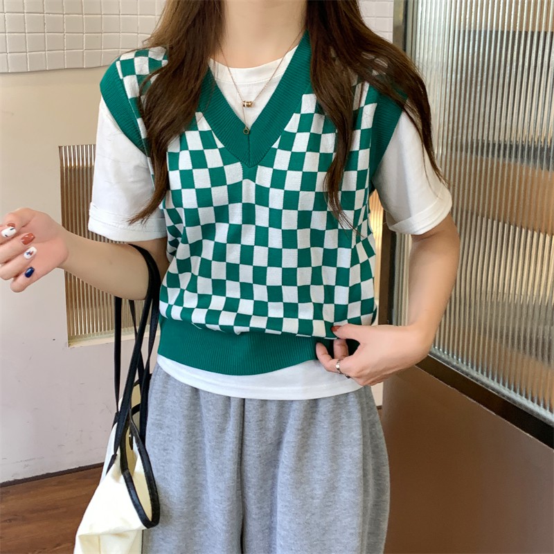 Áo ghi lê dệt kim cổ chữ V dáng rộng phong cách retro Nhật Bản