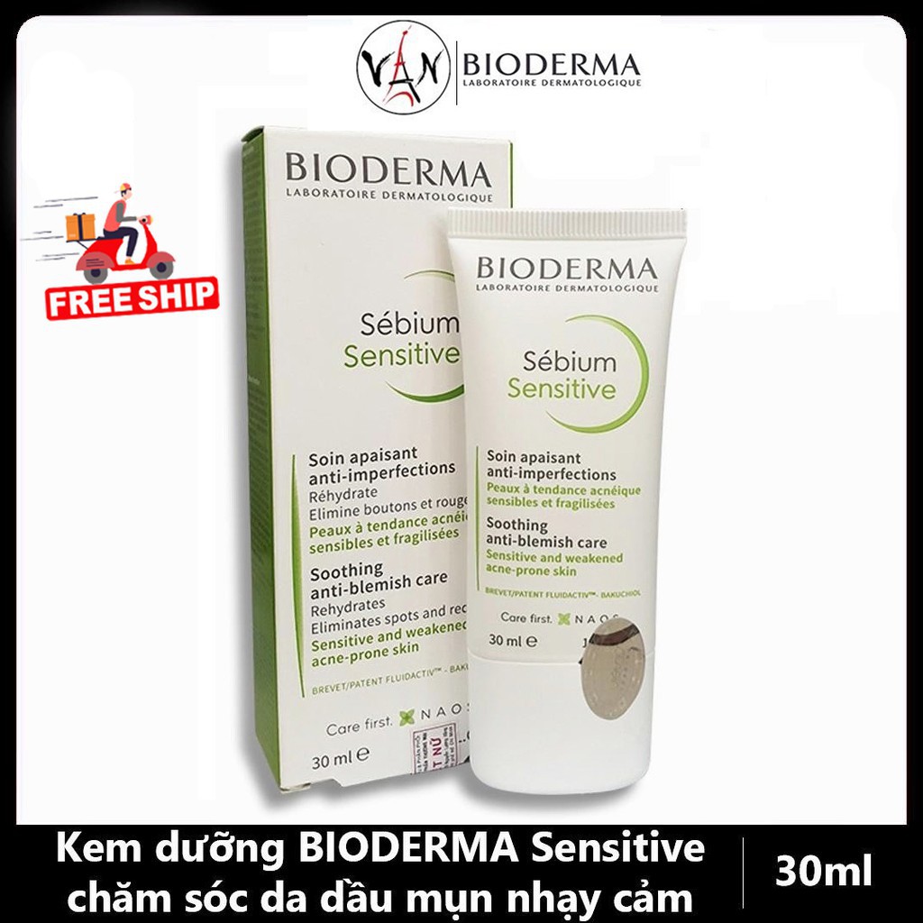 Kem dưỡng ẩm bioderma sebium sensitive giảm mụn chăm sóc da mụn, nhạy cảm 30ml