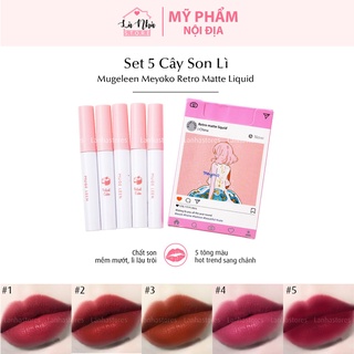 Set Son 5 Cây Muge Leen Cô Gái Meyoco Retro Matte Liquid son kem lì lâu trôi nội địa Trung cao cấp