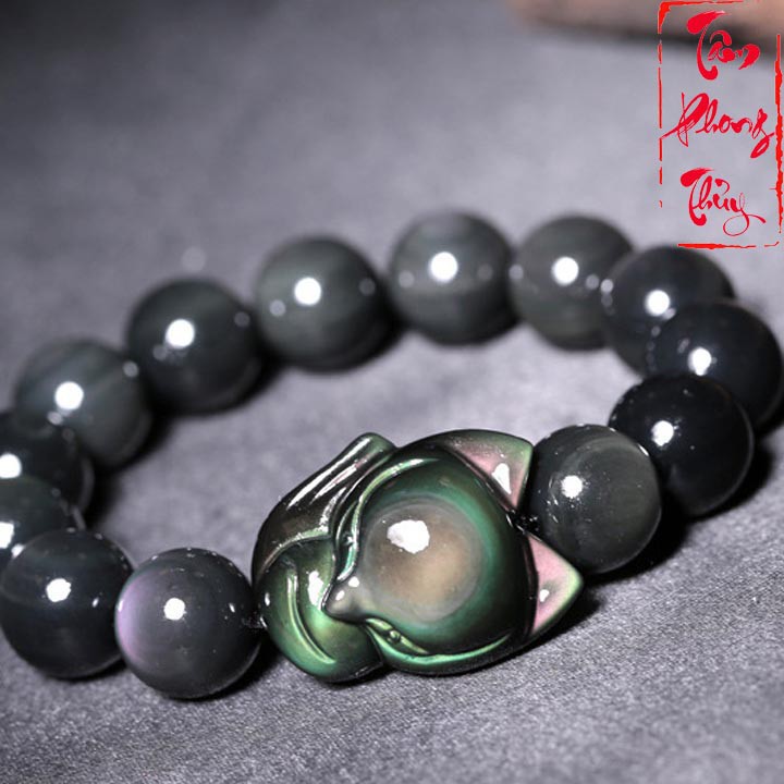 [Cam kết hàng chất lượng] [100% Đá tự nhiên] Vòng Tay Đá Núi Lửa Obsidian Cao Cấp Mix Charm Cửu Hồ Ly