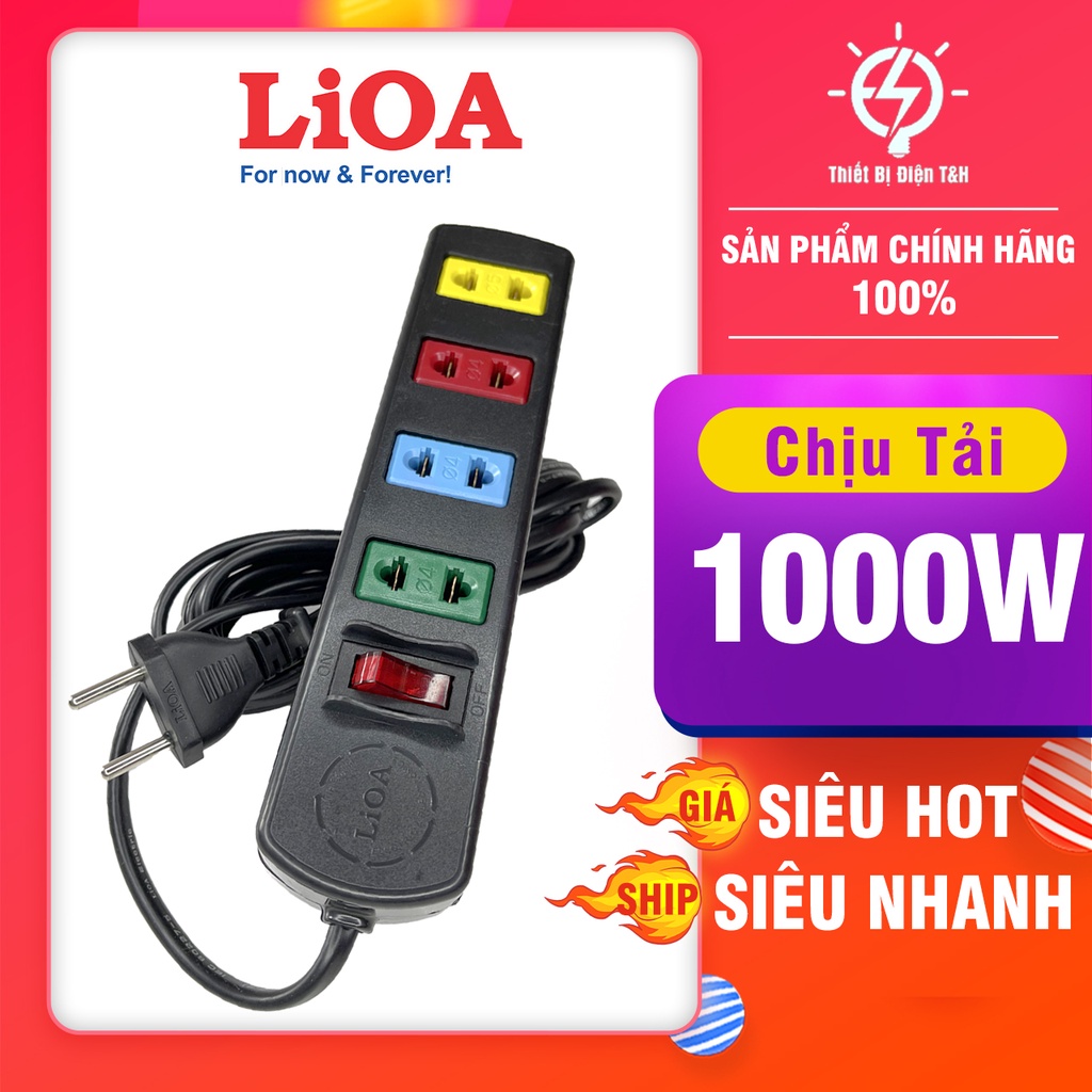 Ổ cắm điện LIOA, 1000W, 4 ổ cắm, 1 công tắc, dây dài 3M, 5M, 4TS32 - 4TS52 - Thiết Bị Điện T&H