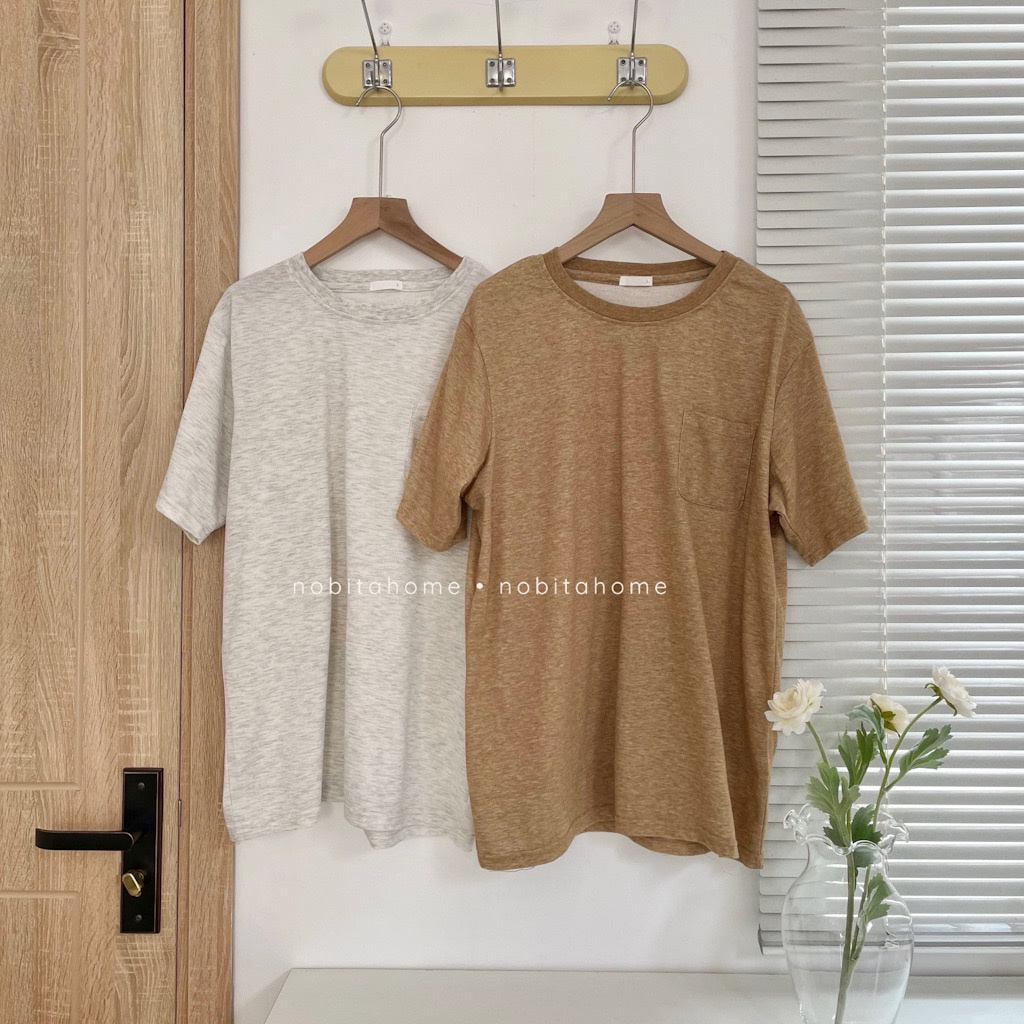 NOBITA HOME - Áo thun tay ngắn vân xược 1 túi 7537