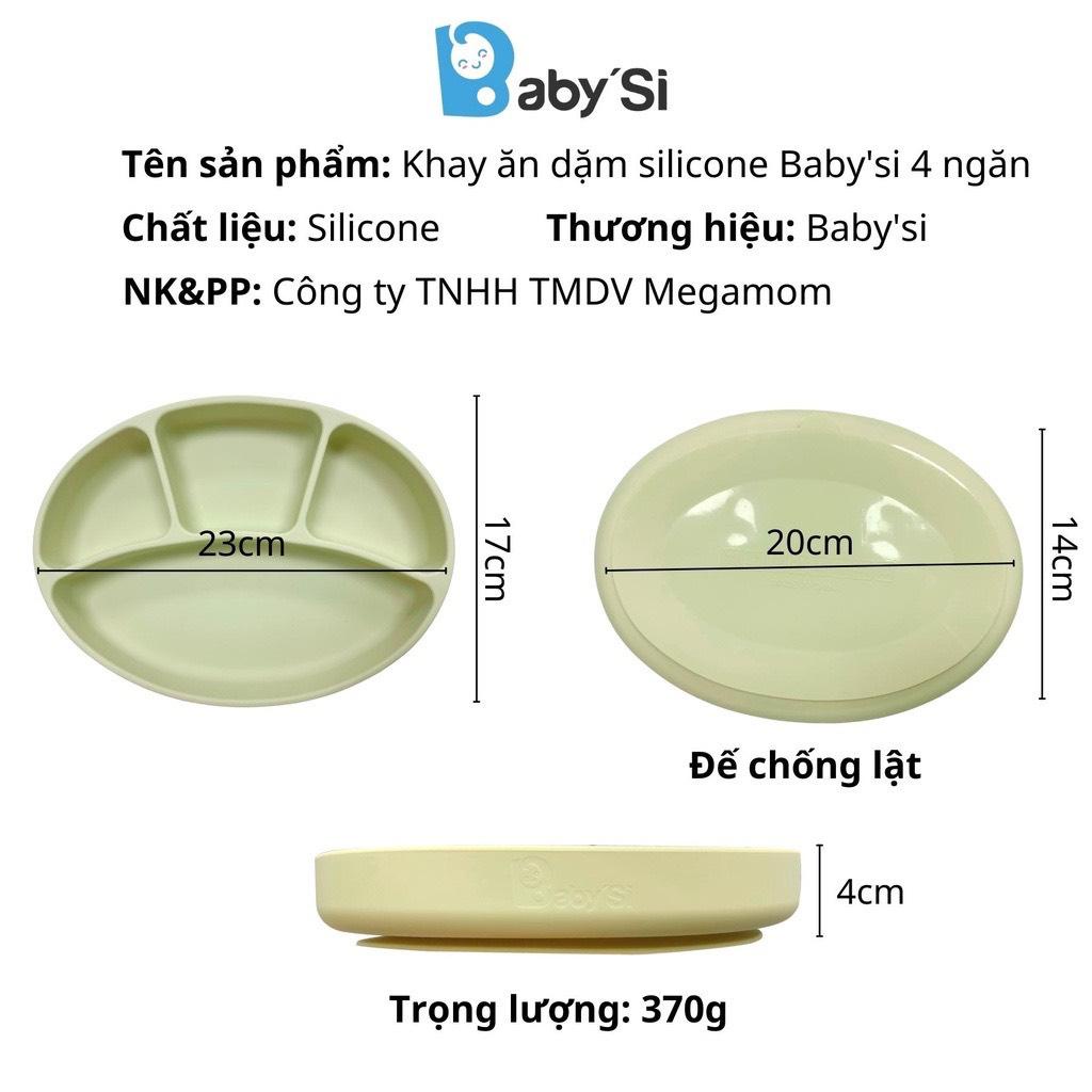 Khay Ăn Dặm Silicone 4 Ngăn Baby'Si Có Đế Hít Chống Đổ Cho Bé Nhập Khẩu Chính Hãng
